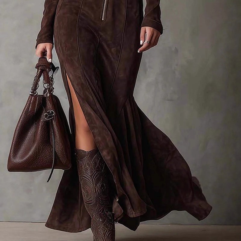 2025 Autumn Fashion New Elegant Zipper Lapel Dress - Image 3