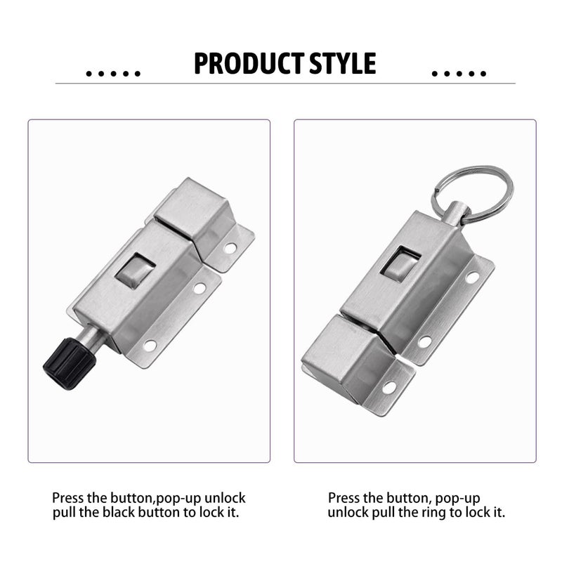 kesig Door Barrel Bolt and Stainless Steel RingPull Spring Loaded Auto Sliding Lock with Spring Loaded Automatic Buttom Fixed Security Barrel Bolt Latch with Waterproof Security - Image 5
