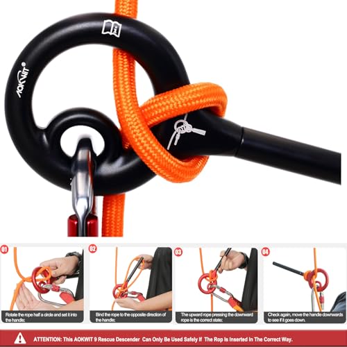 AOKWIT 9 Rescue Figure, Upgrade 8 Descender Climbing Gear Downhill Equipment Easy Operation Rigging Plate Aluminum Alloy Rigging Plate for Rock Climbing Belaying and Rappeling Device (Black) - Image 5