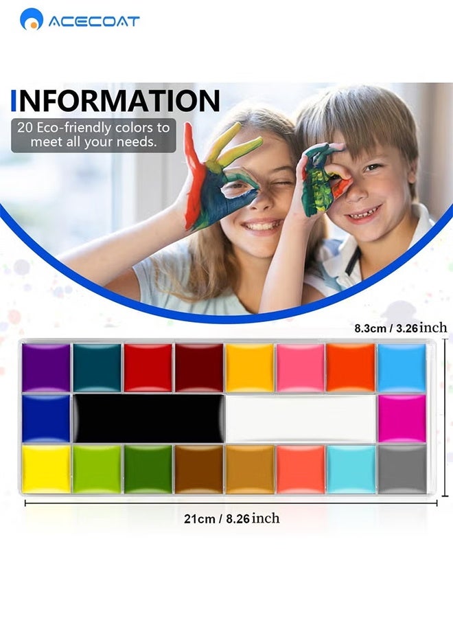 ACECOAT 20-color body paint set, a professional face painting set suitable for cosplay, children and adults, including a red, black and white effects paint palette and 10 brushes. - Image 3