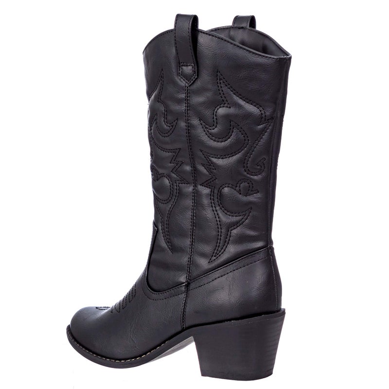 Charles Albert Cowboy Boots for Women Embroidered Cowgirl Boots Stacked Heel Pull Up Mid-Calf Western Boots in Black Size 6 - Image 5