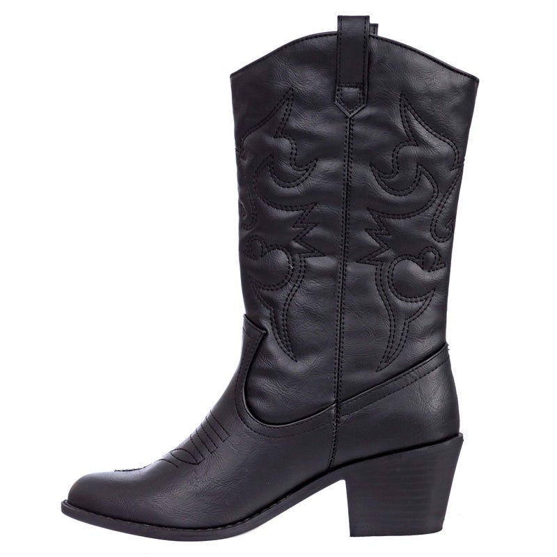 Charles Albert Cowboy Boots for Women Embroidered Cowgirl Boots Stacked Heel Pull Up Mid-Calf Western Boots in Black Size 6 - Image 4
