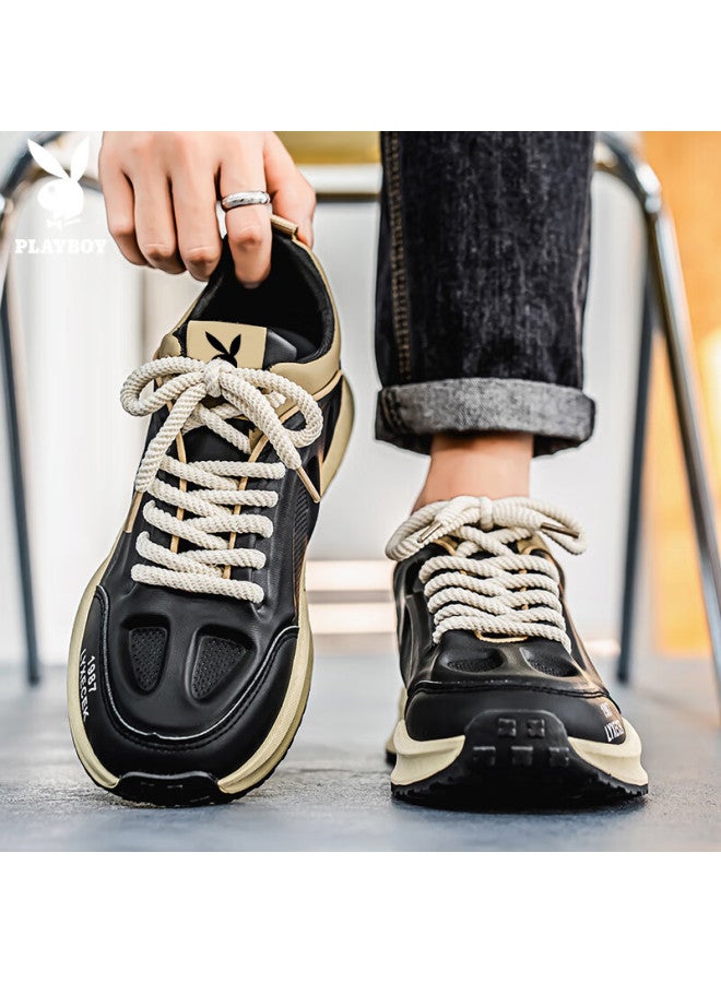 Playboy Men's Dad Sneakers Spring Summer Thick-soled Casual Sport Shoes Fashion Black Size 43 - Image 3