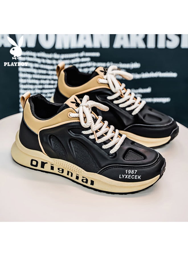 Playboy Men's Dad Sneakers Spring Summer Thick-soled Casual Sport Shoes Fashion Black Size 43 - Image 5