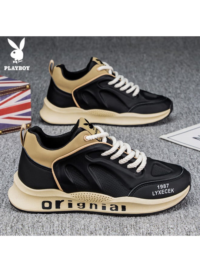 Playboy Men's Dad Sneakers Spring Summer Thick-soled Casual Sport Shoes Fashion Black Size 43 - Image 2