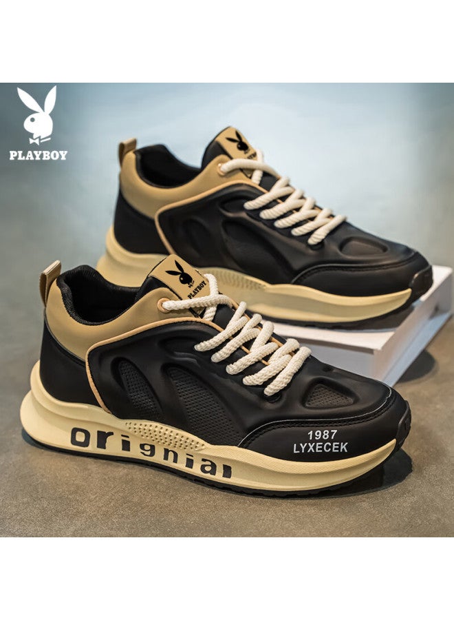 Playboy Men's Dad Sneakers Spring Summer Thick-soled Casual Sport Shoes Fashion Black Size 43 - Image 1