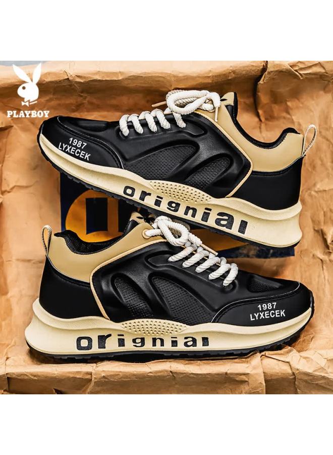 Playboy Men's Dad Sneakers Spring Summer Thick-soled Casual Sport Shoes Fashion Black Size 43 - Image 4