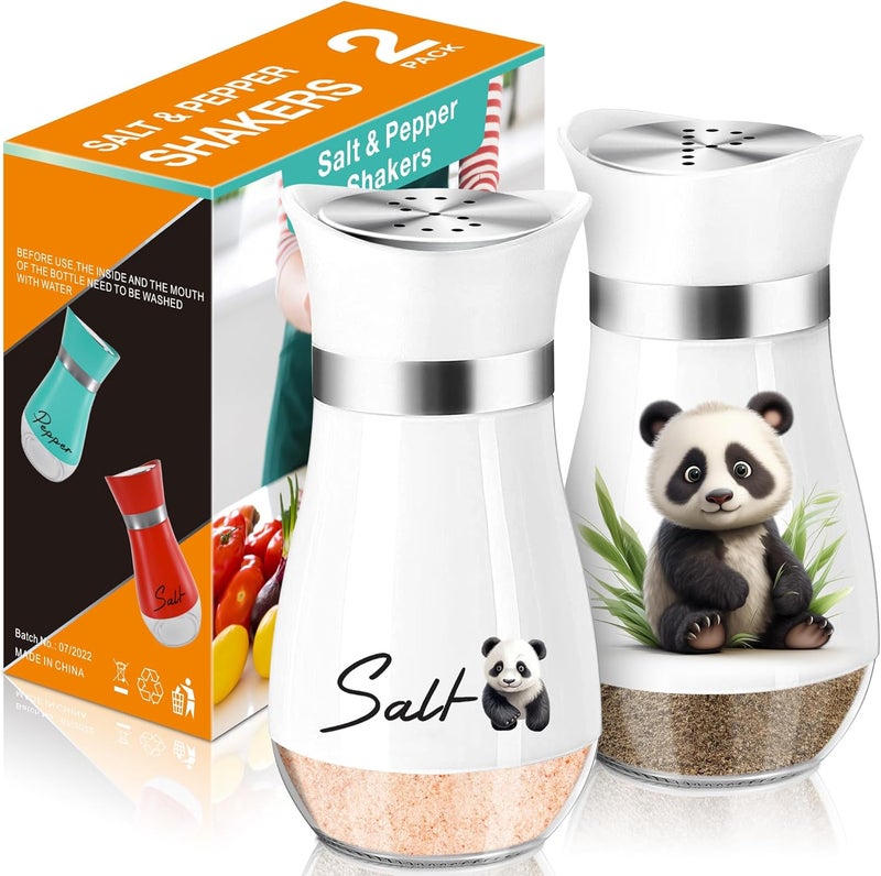 Arrozon Panda Salt and Pepper Shakers Set,4 oz Glass Bottom Salt Pepper Shaker with Stainless Steel Lid Kitchen Decor and Accessories Refillable Design(Panda Sitting) - Image 1
