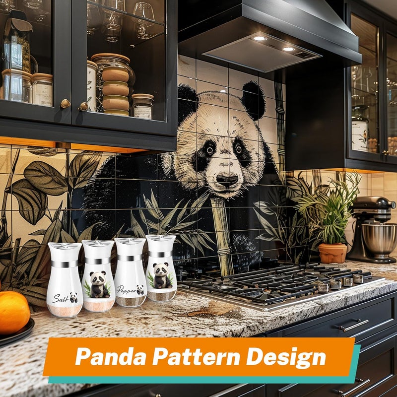 Arrozon Panda Salt and Pepper Shakers Set,4 oz Glass Bottom Salt Pepper Shaker with Stainless Steel Lid Kitchen Decor and Accessories Refillable Design(Panda Sitting) - Image 4