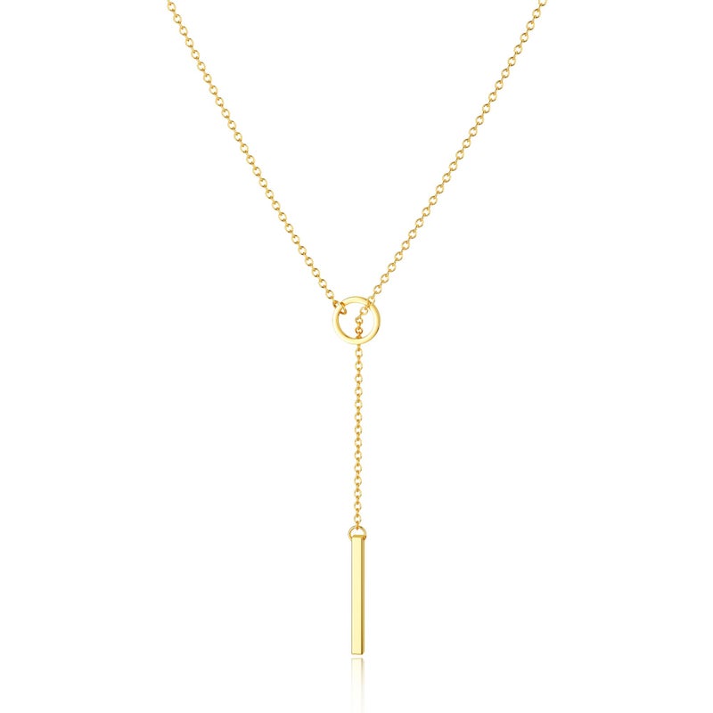 Tewiky Circle Bar Necklace for Women, Dainty Gold Lariat Necklace 14k Gold Drop Y Necklace Simple Gold Necklaces for Women Trendy Delicate Gold Necklaces Aesthetic Jewelry for Women - Image 1