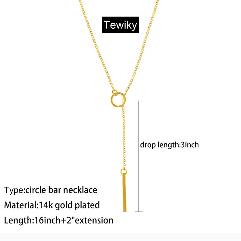 Tewiky Circle Bar Necklace for Women, Dainty Gold Lariat Necklace 14k Gold Drop Y Necklace Simple Gold Necklaces for Women Trendy Delicate Gold Necklaces Aesthetic Jewelry for Women - Image 4