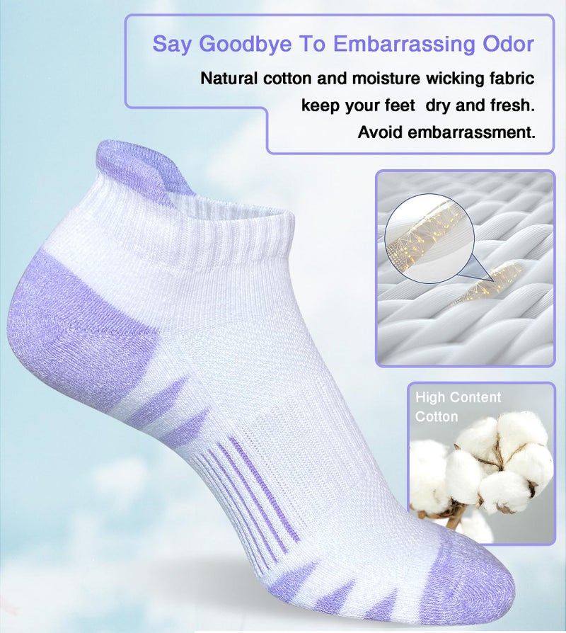 Heyoboy Womens Ankle Anti-blister Thick Cushioned Wicking Odor Resist Athletic Running Socks, Size 6-9, White 5 Pairs - Image 5