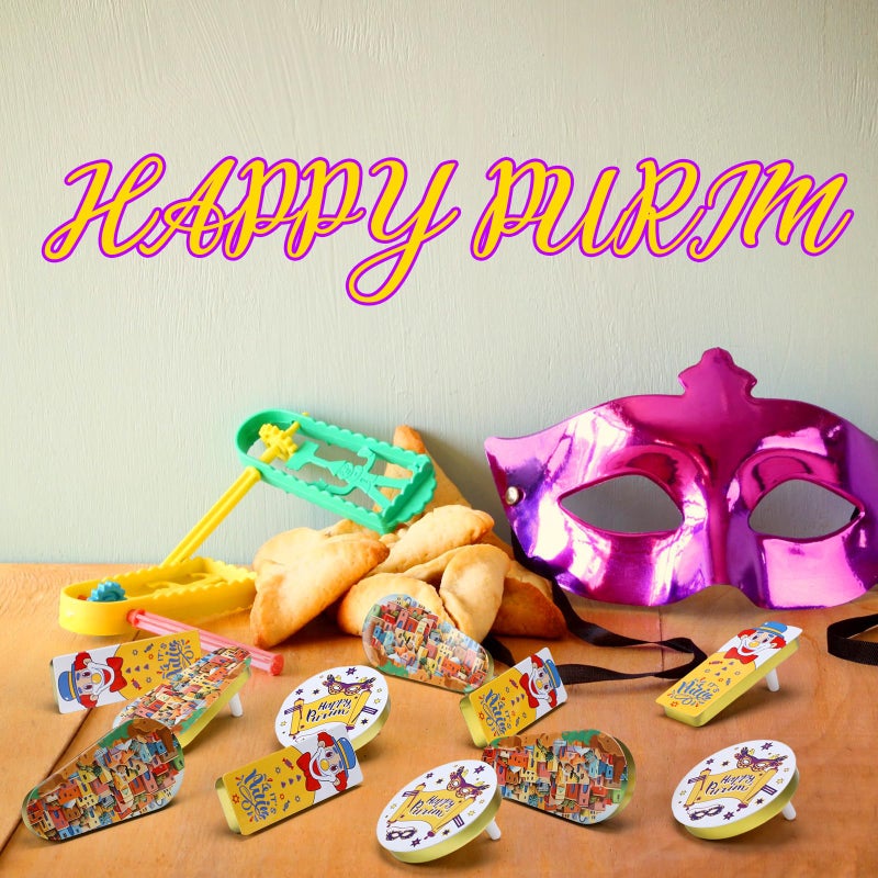 PullCrease 108 Pack Noise Makers Bulk Traditional Purim Gragger Assorted Shapes Metal Noisemaker for Purim Toy - Image 4
