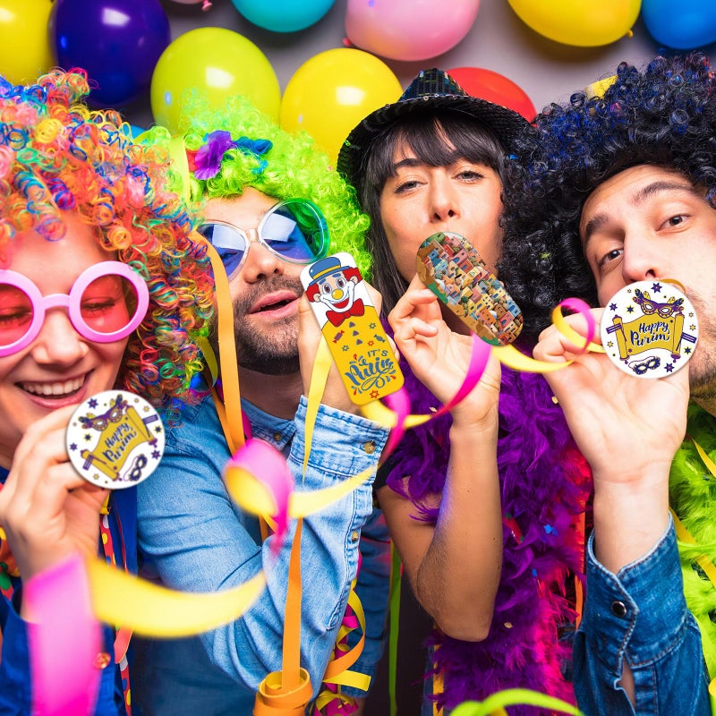 PullCrease 108 Pack Noise Makers Bulk Traditional Purim Gragger Assorted Shapes Metal Noisemaker for Purim Toy - Image 3