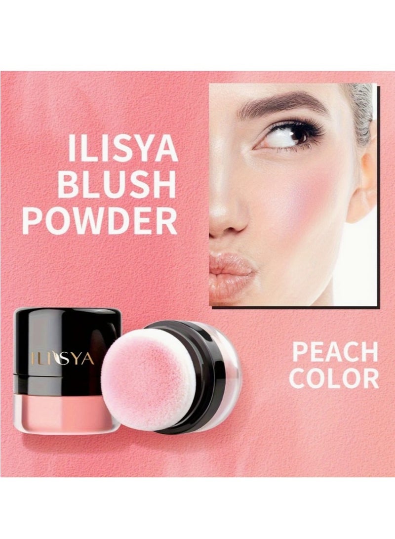 ILISYA Silky and Nourishing Nude Makeup Blusher Powder for Cheeks: Brightens Complexion, Sculpts Facial Contours. Mushroom Head Design Integrates Highlighter and Contour for a Natural and Three，dimensional Makeup Look（PEACH POLLEN） - Image 1