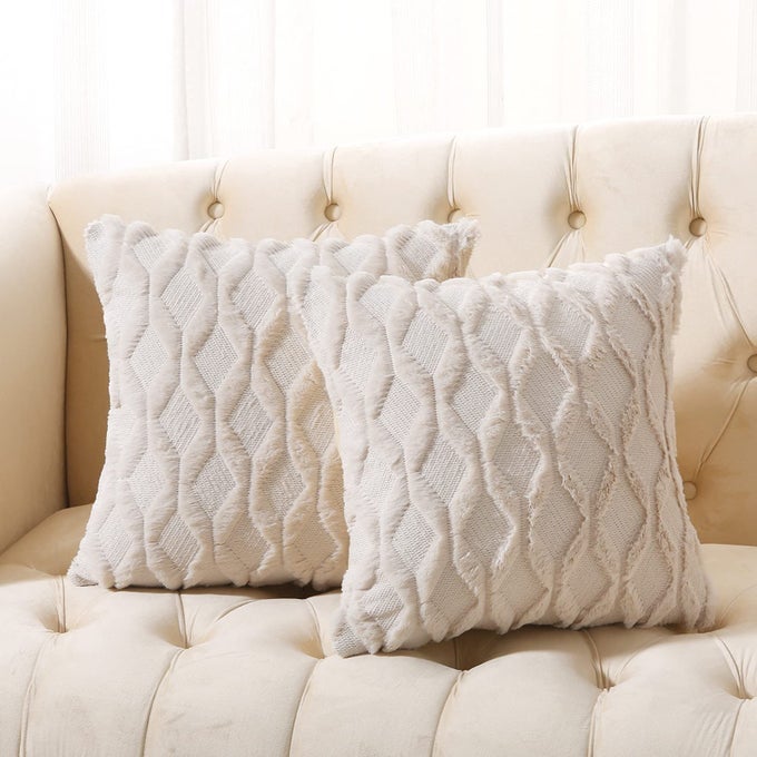 PACK OF 2 FAUX WOOL THROW PILLOW COVERS 24X24 INCHES DECORATIVE FARMHOUSE VELVET COUCH PILLOW CASE SOFT PLUSH SQUARE BOHO CUSHION PILLOWCASE BEIGE