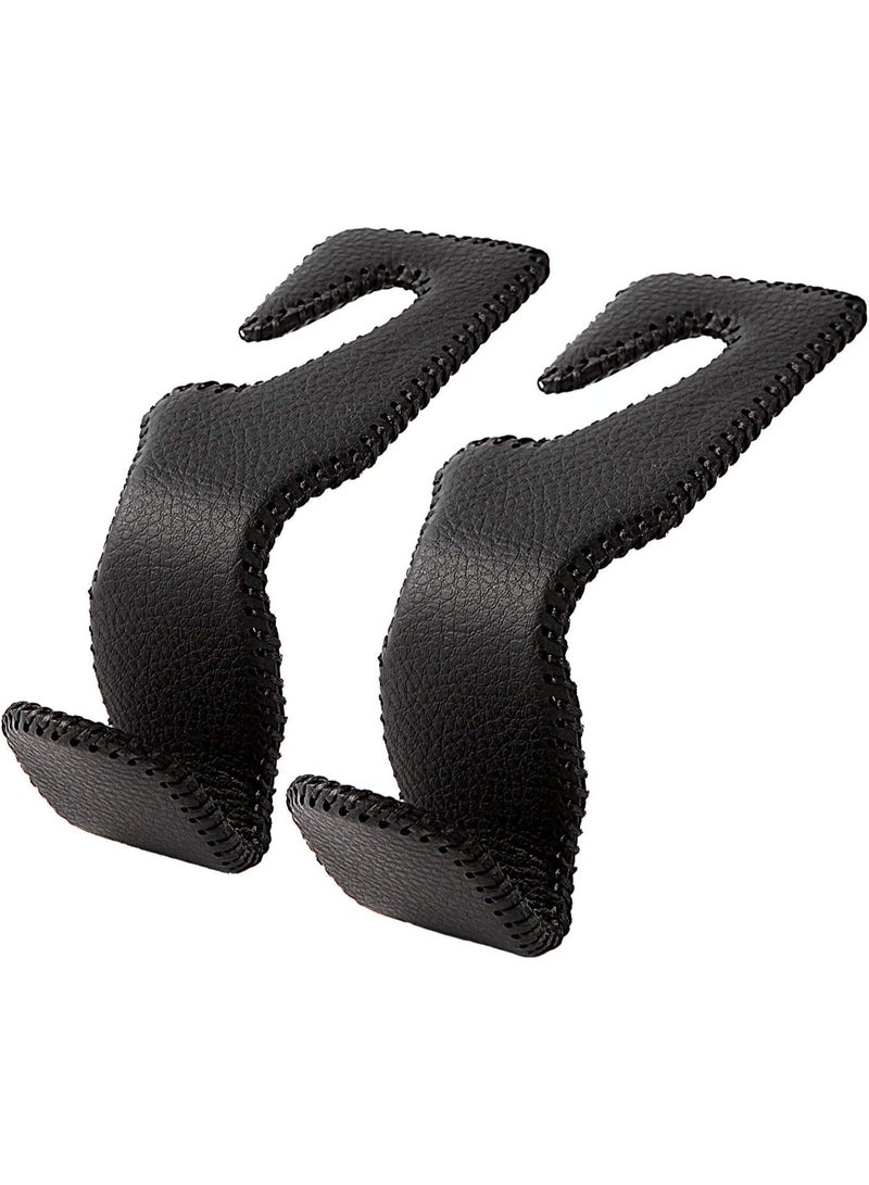 Headrest Hooks for Car, Back Seat Organizer Black Leather Hanger Holder Hook, for Hanging Purses and Bags and Coats, Pack of 2 - Image 1