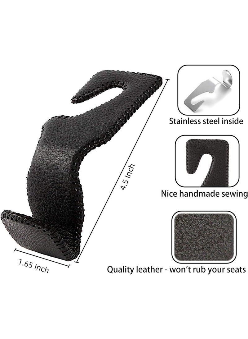 Headrest Hooks for Car, Back Seat Organizer Black Leather Hanger Holder Hook, for Hanging Purses and Bags and Coats, Pack of 2 - Image 5