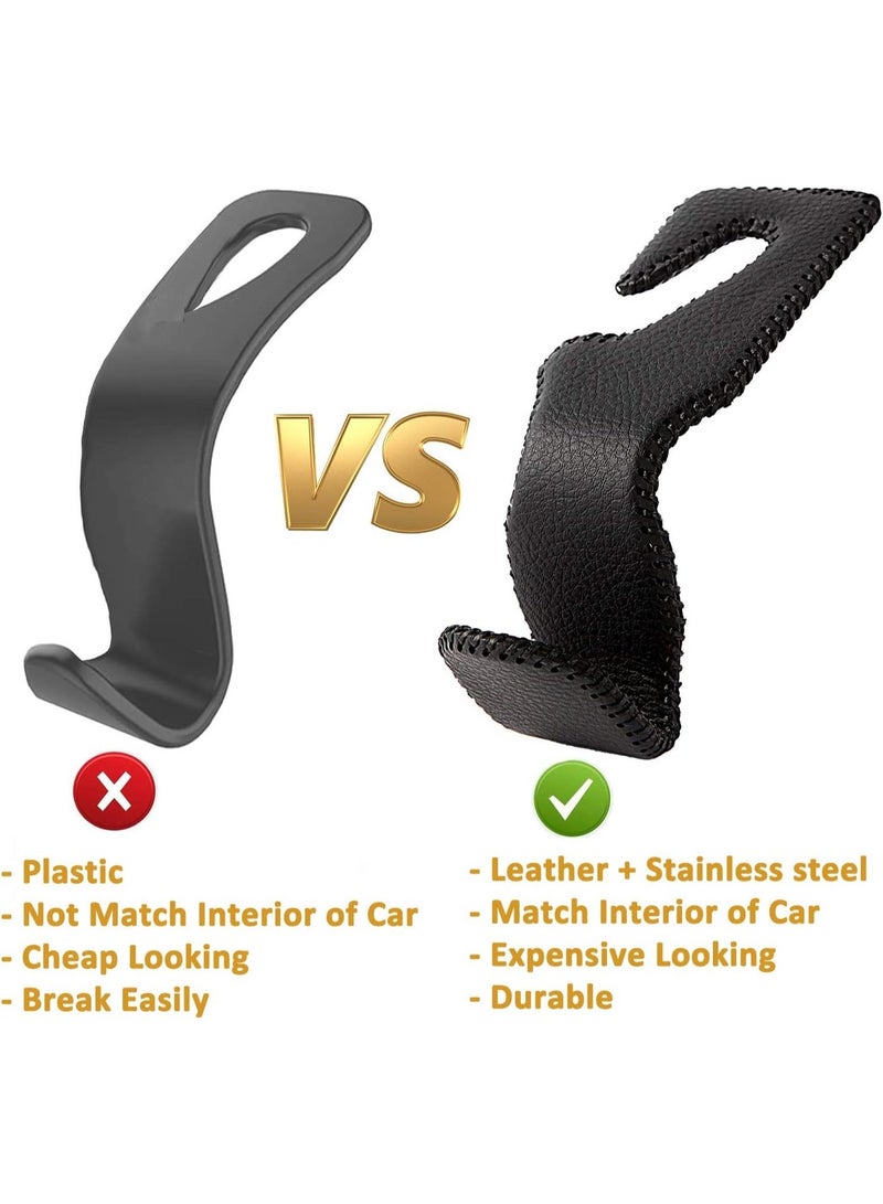 Headrest Hooks for Car, Back Seat Organizer Black Leather Hanger Holder Hook, for Hanging Purses and Bags and Coats, Pack of 2 - Image 3