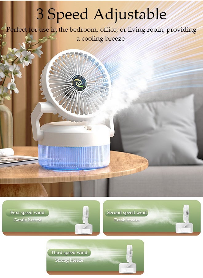 DUNISO Table Humidifying Spray Fan with Night Lamp,Mini Personal 3 Speeds Portable Table Fan 180° Flip Adjustment Desk Fan,Table Air Circulator Fan for Whole Room Home Bedroom Office  - Image 3