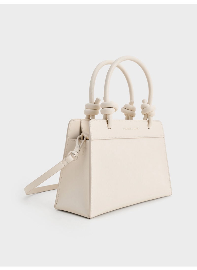 Charles & Keith CHARLES & KEITH Sabine Knotted-Handle Trapeze Tote Bag & Handle Bag & Crossbody Bag for Women - Cream  - Image 3