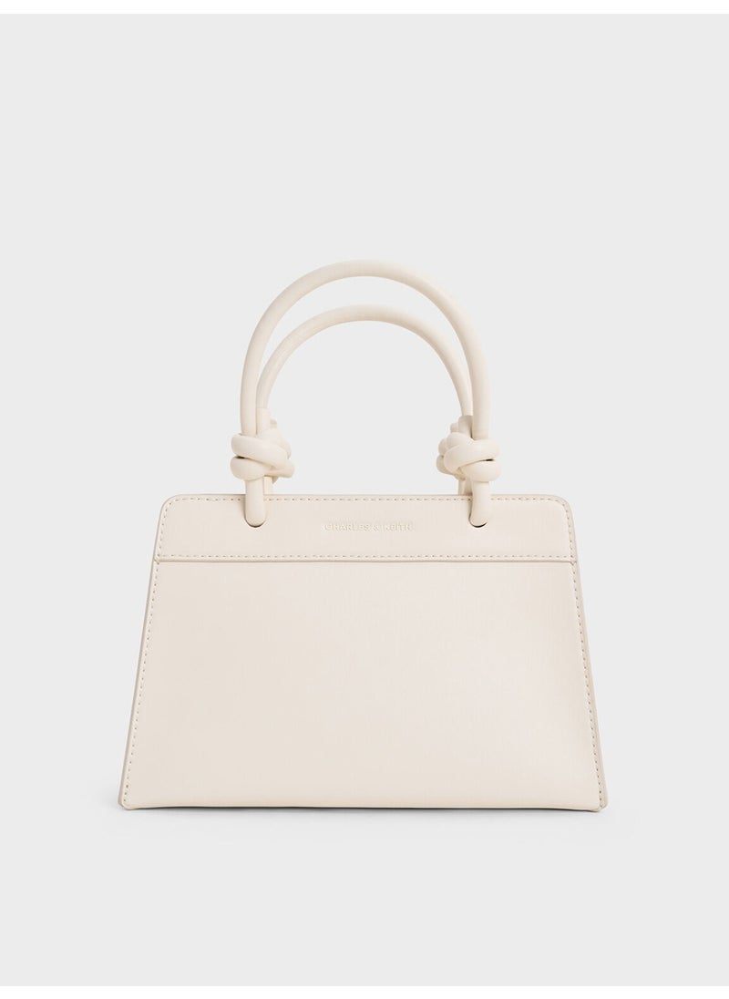 Charles & Keith CHARLES & KEITH Sabine Knotted-Handle Trapeze Tote Bag & Handle Bag & Crossbody Bag for Women - Cream  - Image 1