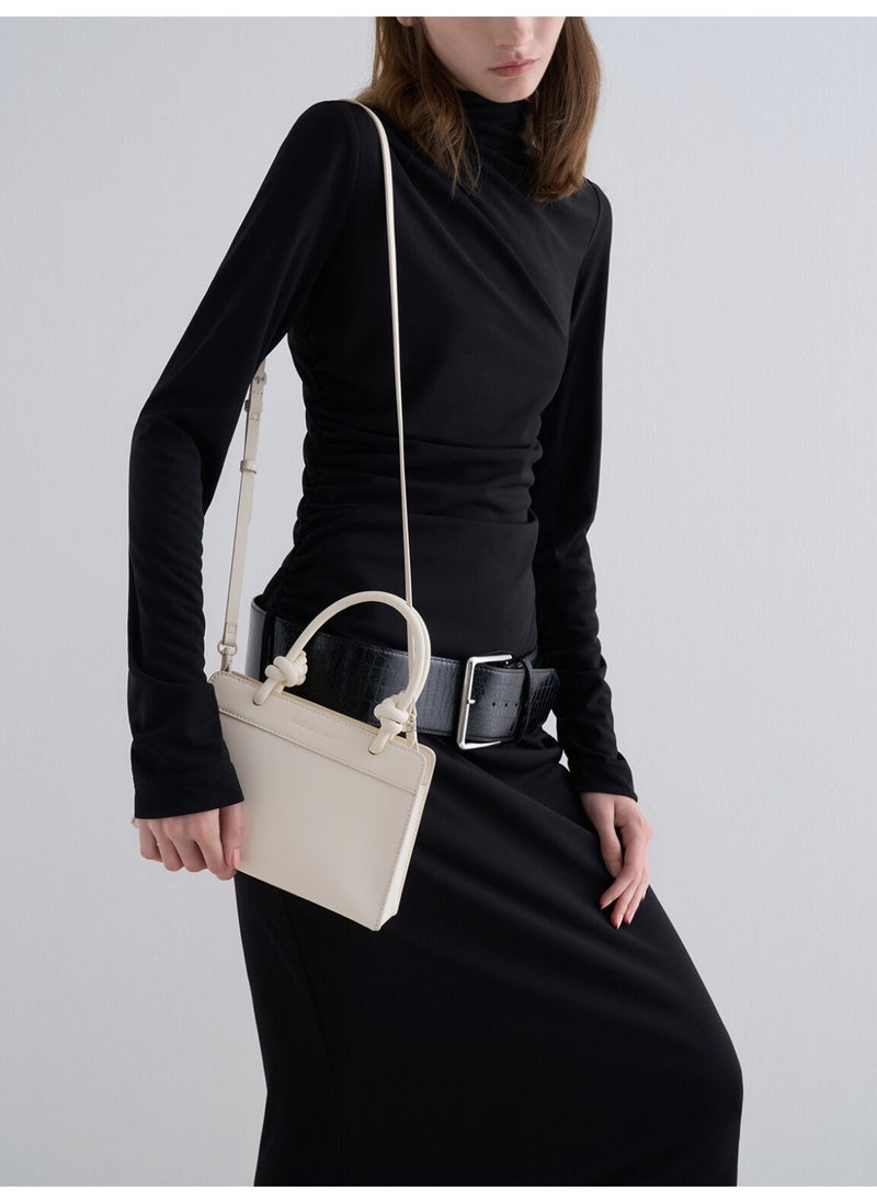 Charles & Keith CHARLES & KEITH Sabine Knotted-Handle Trapeze Tote Bag & Handle Bag & Crossbody Bag for Women - Cream  - Image 4