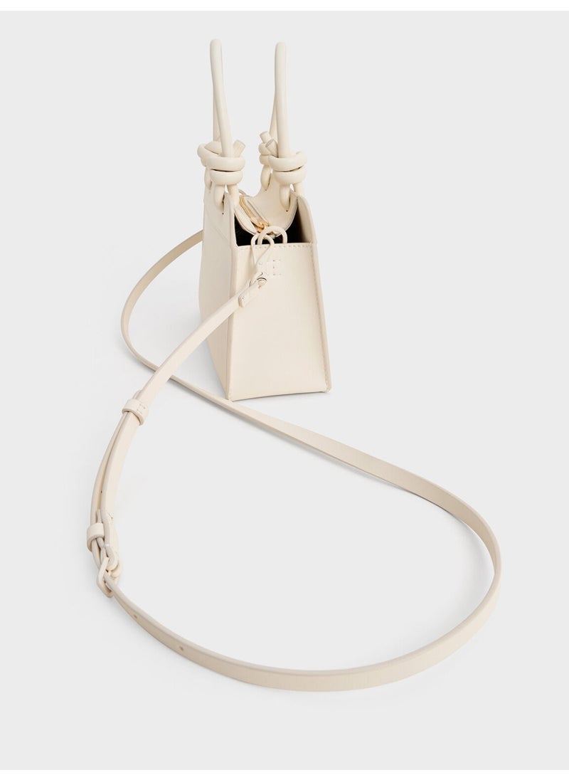 Charles & Keith CHARLES & KEITH Sabine Knotted-Handle Trapeze Tote Bag & Handle Bag & Crossbody Bag for Women - Cream  - Image 5