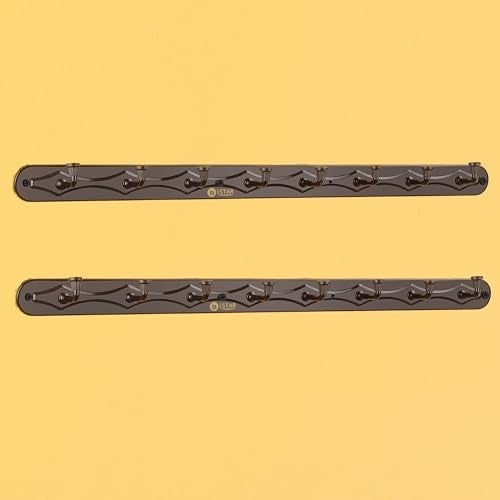 iSTAR 8 Pin Hook Hanger Rail/Towel Rod/Hooks Rail for Bathroom and Kitchen Door Wall Bedroom Bathroom Robe Hooks Rail for Hanging Round Shape Hook (Color-Brown) (Pack of 2) - Image 1