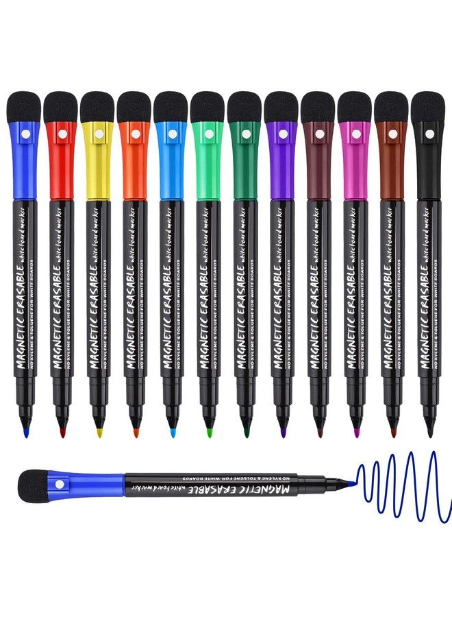 SAYEEC Magnetic Dry Erase Markers Fine Tip 12 Colors Whiteboard Markers With Eraser Cap Low Odor White Board Markers Dry Erase Marker Magic Painting Pens For Kids Teachers Office School Supplies - Image 1