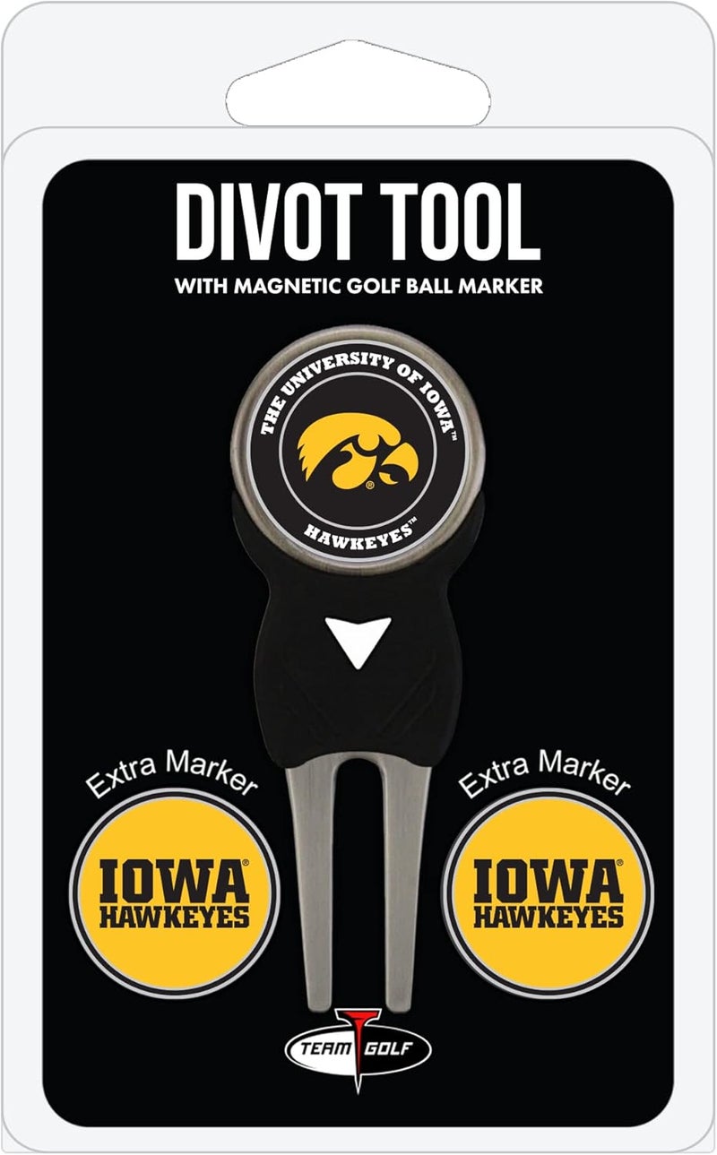 NCAA Iowa Hawkeyes Divot Tool Pack With 3 Golf Ball Markers Divot Tool with 3 Golf Ball Markers Pack, Markers are Removable Magnetic Double-Sided Enamel