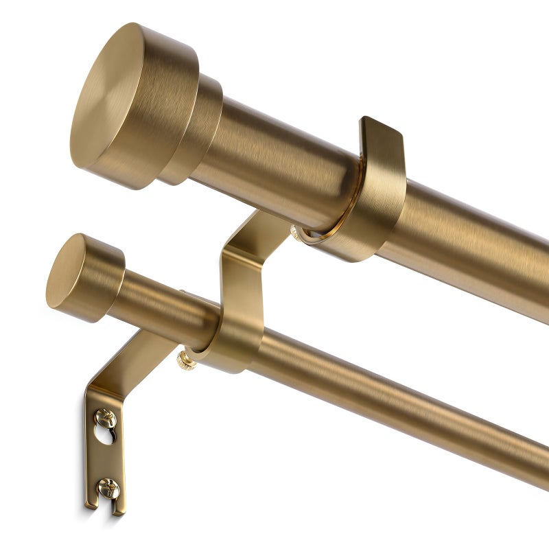 Wolistsa Brass Double Curtain Rod, Warm Gold Extra Long Dual Curtain Rods for Windows 72 to 144 Inch, 1 Inch Adjustable Heavy Duty Spliced Double Rod, Pro-Plating Process, Aluminium Finials - Image 1