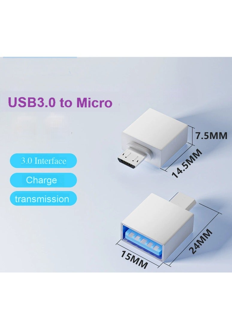 2-Pack USB 3.0 to Micro USB Adapter – 5Gbps OTG High-Speed Converter for Data Transfer & Charging – Compatible with Smartphones, Tablets, Power Banks – Compact & Durable (White)