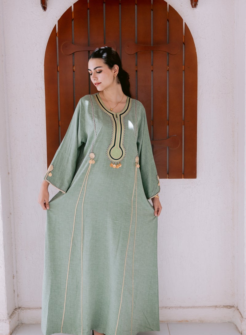 افندينا  جلابية كتان بأناقة طبيعية ولمسة عصرية - Image 1
