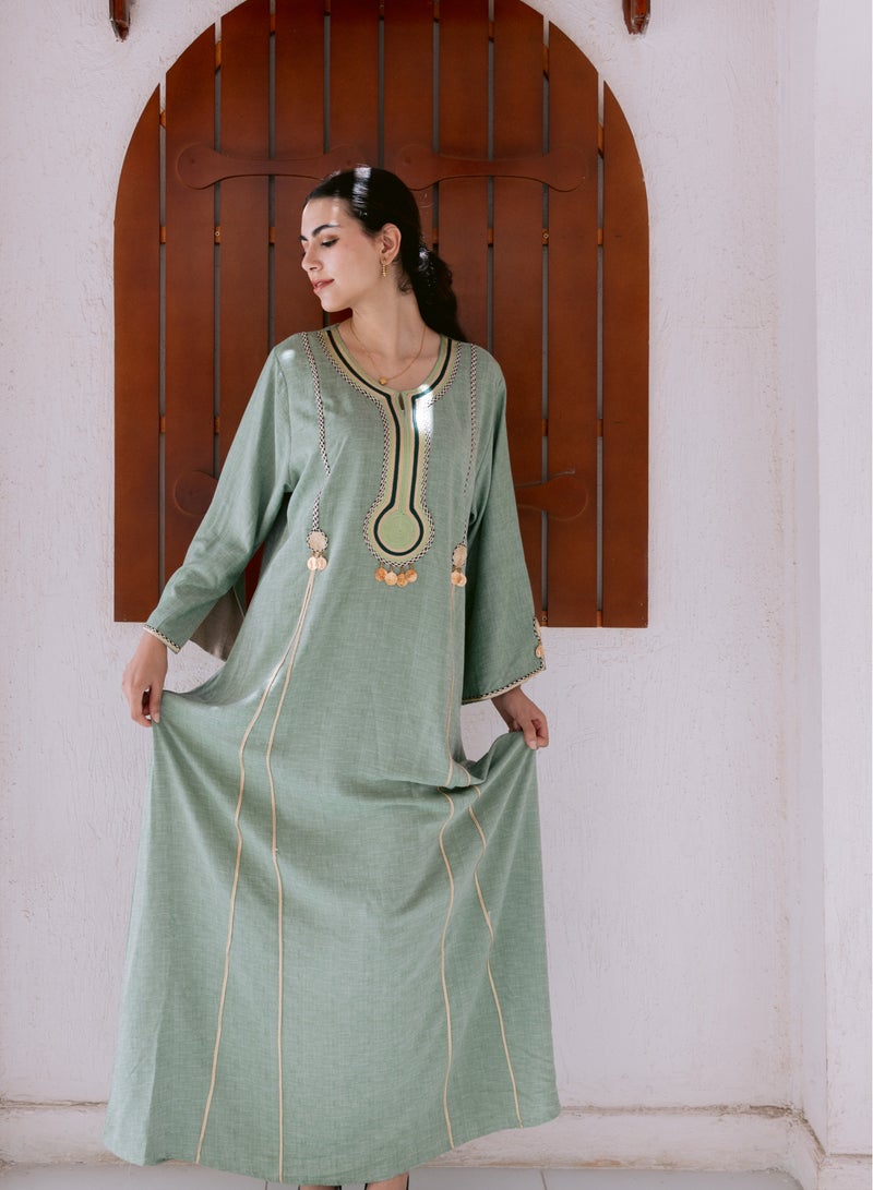 افندينا  جلابية كتان بأناقة طبيعية ولمسة عصرية - Image 3