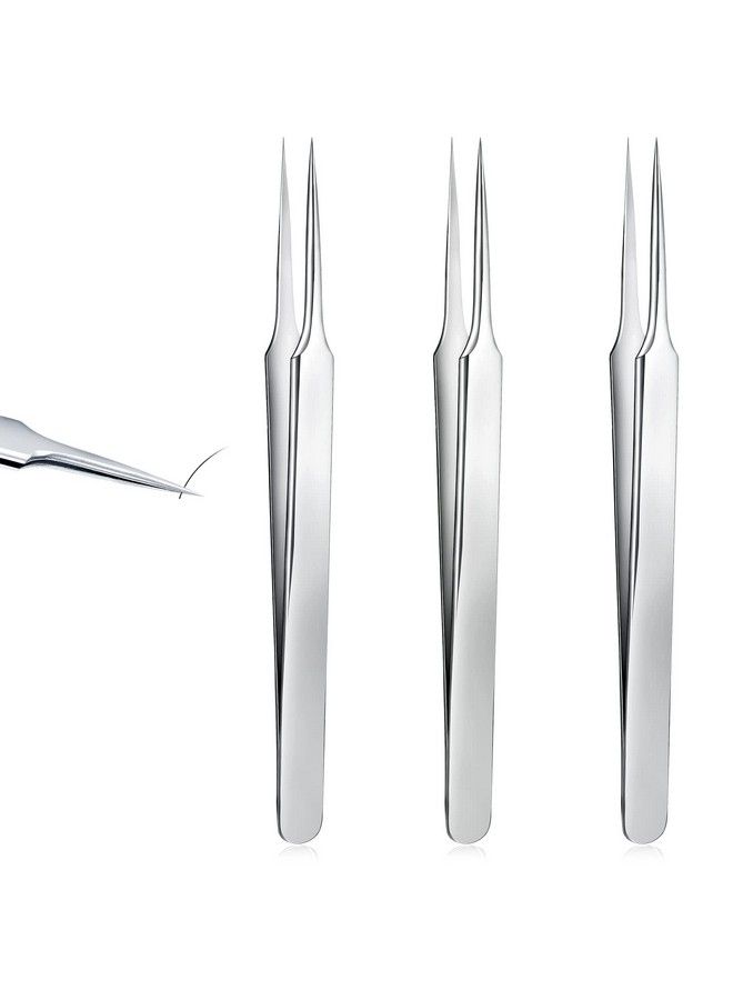 Mudder 3 Pieces Ingrown Hair Tweezers Stainless Steel Splinter Tweezers Pointed Blackhead Remover Precision Eyebrow Tweezers For Facial Hair Ingrown Hair Splinter And Blackhead Remover (Silver) - Image 1