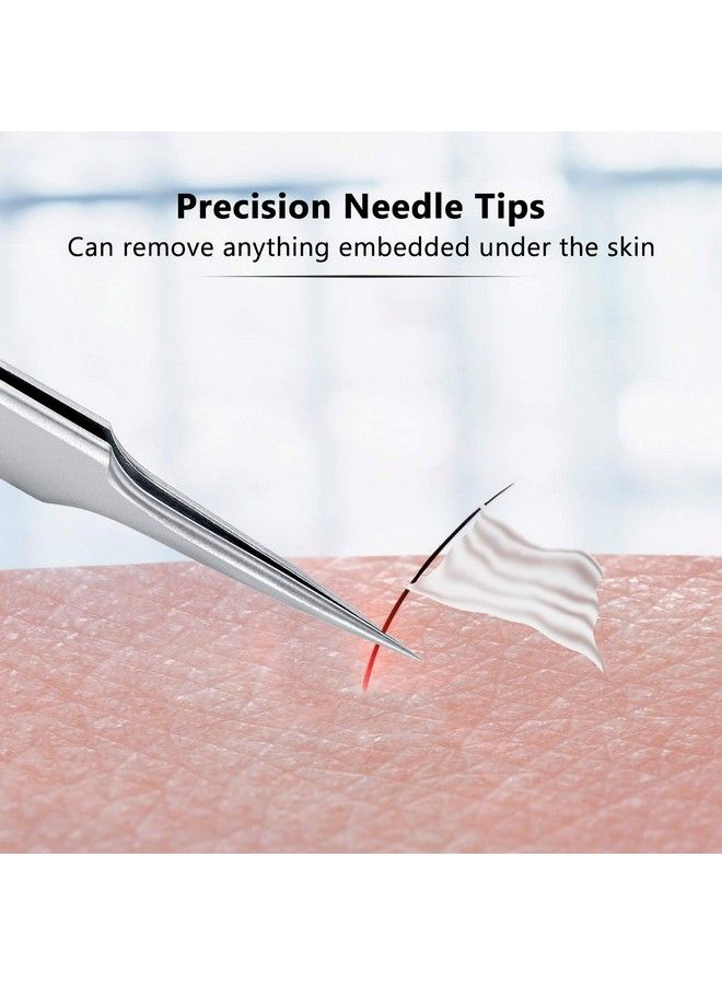 Mudder 3 Pieces Ingrown Hair Tweezers Stainless Steel Splinter Tweezers Pointed Blackhead Remover Precision Eyebrow Tweezers For Facial Hair Ingrown Hair Splinter And Blackhead Remover (Silver) - Image 3