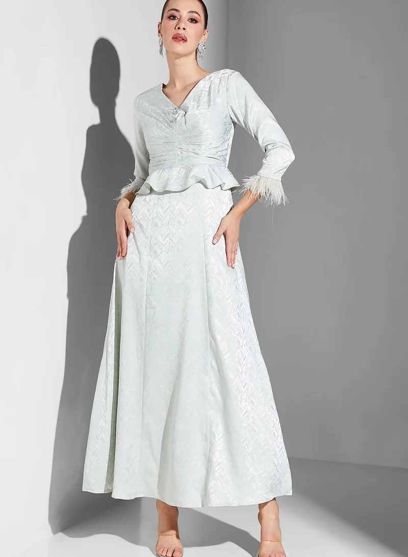 Fashion Trends by Suzy Matar V-Neck Fringe Ruffle Dress