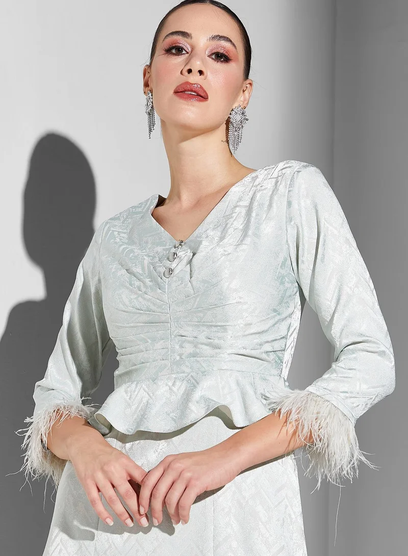 Fashion Trends by Suzy Matar V-Neck Fringe Ruffle Dress