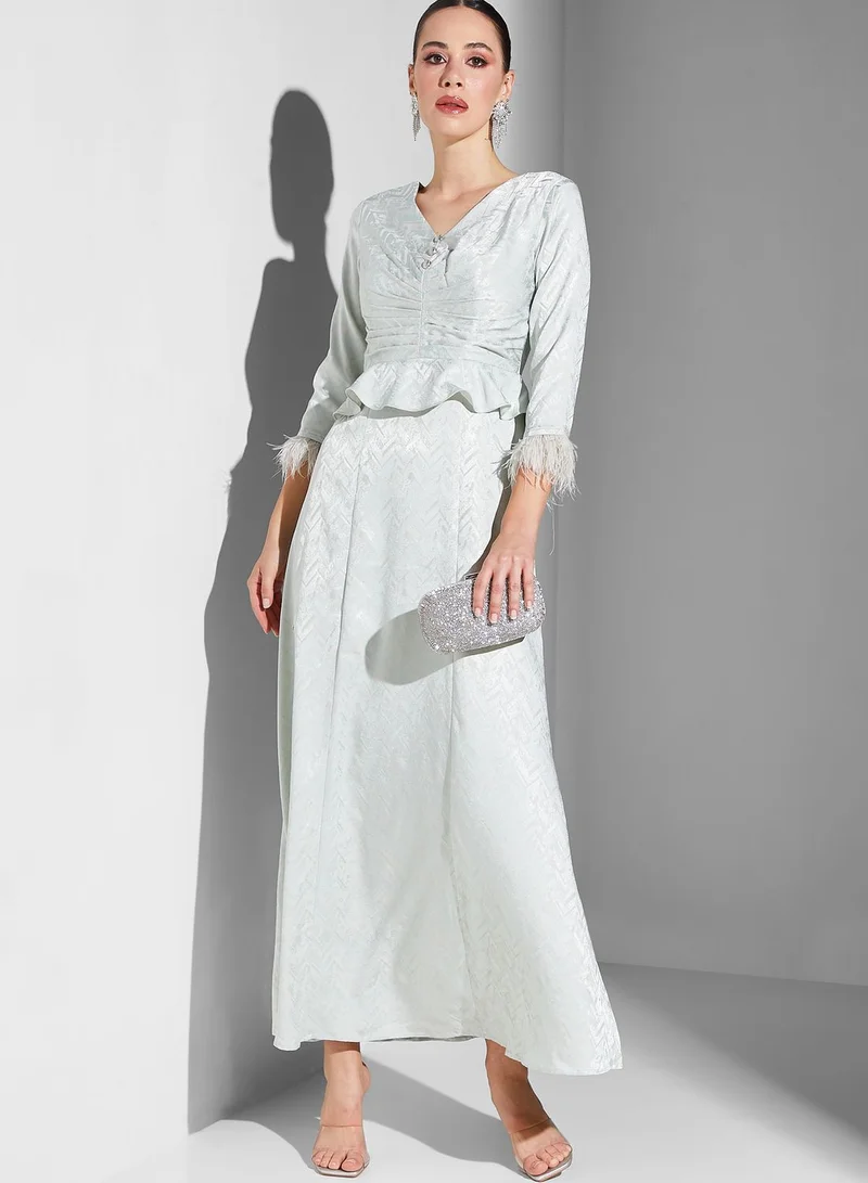 Fashion Trends by Suzy Matar V-Neck Fringe Ruffle Dress