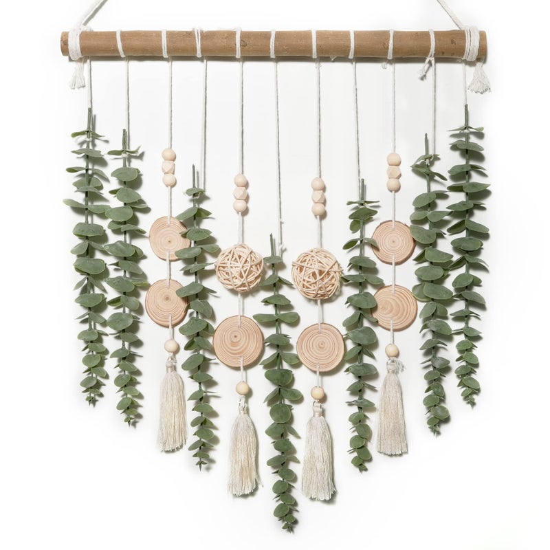 GIAUMA Boho Bathroom Decor Artificial Eucalyptus Hanging Wall Decor Fake Greenery Leaves Plants Wicker Ball on 16.5 inch Stick Rustic Farmhouse Natural Bedroom Kitchen Nursery Office Decorations - Image 1