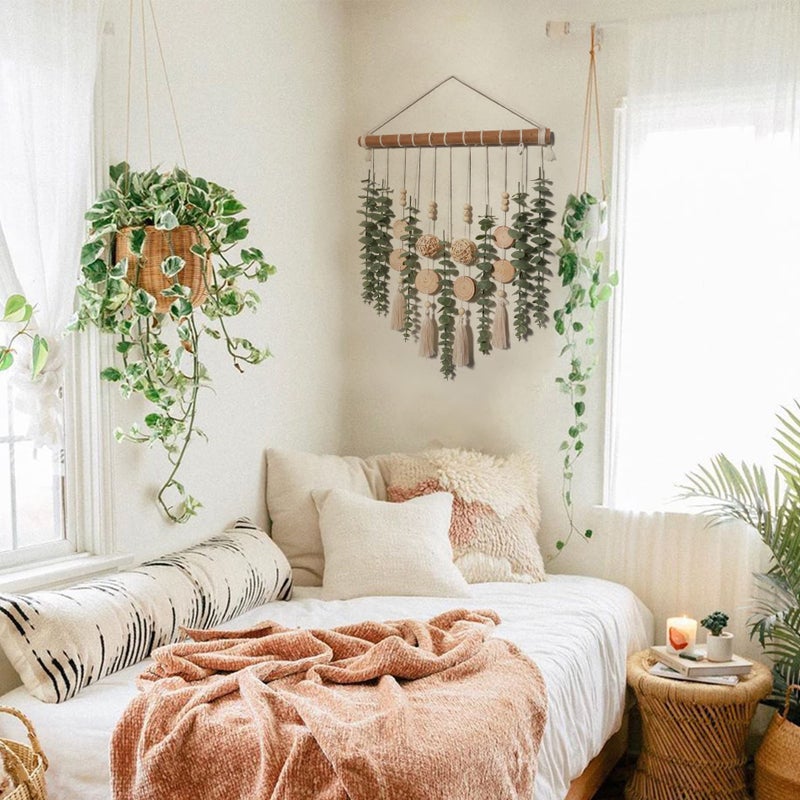 GIAUMA Boho Bathroom Decor Artificial Eucalyptus Hanging Wall Decor Fake Greenery Leaves Plants Wicker Ball on 16.5 inch Stick Rustic Farmhouse Natural Bedroom Kitchen Nursery Office Decorations - Image 4