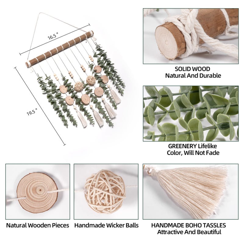 GIAUMA Boho Bathroom Decor Artificial Eucalyptus Hanging Wall Decor Fake Greenery Leaves Plants Wicker Ball on 16.5 inch Stick Rustic Farmhouse Natural Bedroom Kitchen Nursery Office Decorations - Image 5