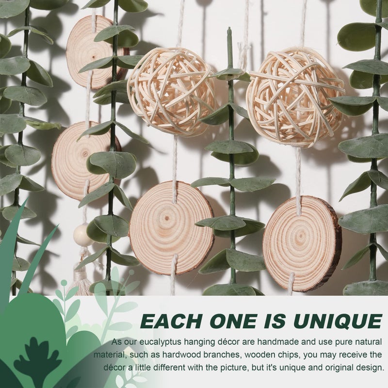 GIAUMA Boho Bathroom Decor Artificial Eucalyptus Hanging Wall Decor Fake Greenery Leaves Plants Wicker Ball on 16.5 inch Stick Rustic Farmhouse Natural Bedroom Kitchen Nursery Office Decorations - Image 2