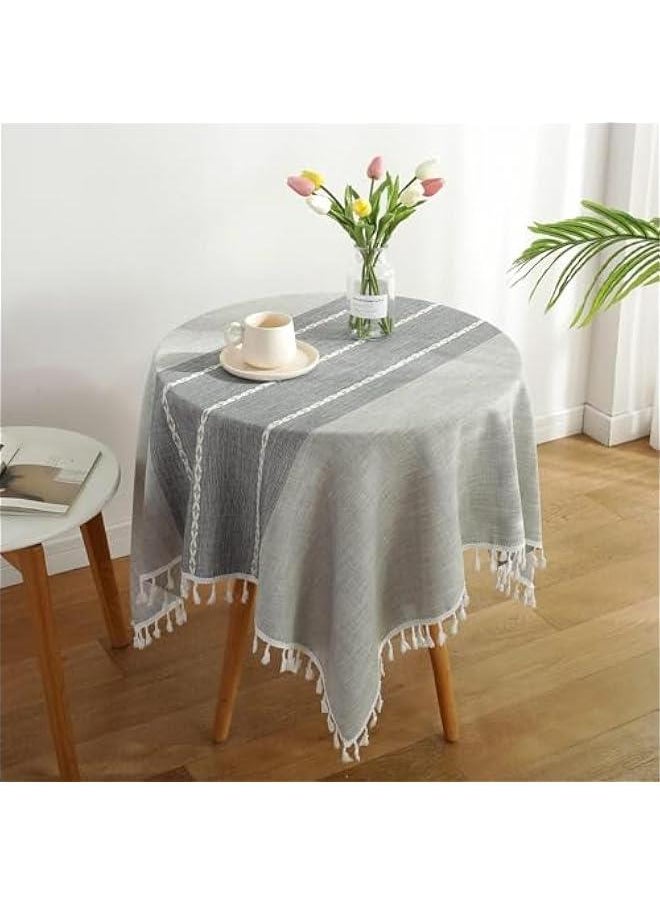 HOOKOR Linen Tablecloth Heavy Weight Boho Farmhouse Table Cover Stitching Tassel Washable Table Cloth for Party Kitchen Dinning Picnic Tabletop Decoration (Grey)  - Image 1