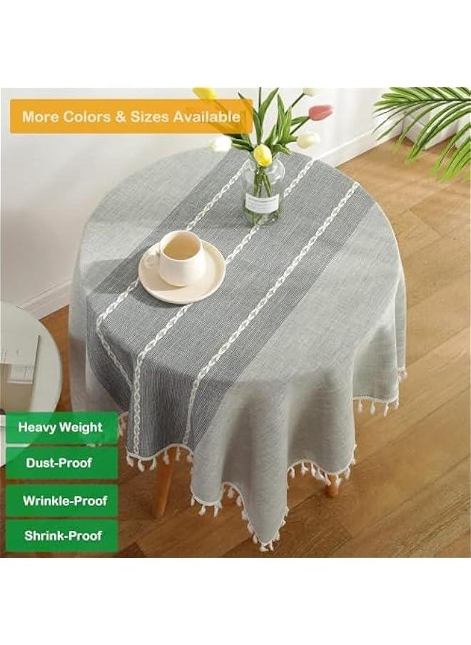 HOOKOR Linen Tablecloth Heavy Weight Boho Farmhouse Table Cover Stitching Tassel Washable Table Cloth for Party Kitchen Dinning Picnic Tabletop Decoration (Grey)  - Image 2