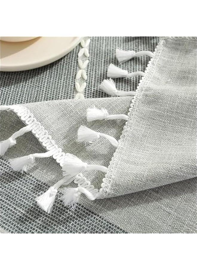 HOOKOR Linen Tablecloth Heavy Weight Boho Farmhouse Table Cover Stitching Tassel Washable Table Cloth for Party Kitchen Dinning Picnic Tabletop Decoration (Grey)  - Image 3