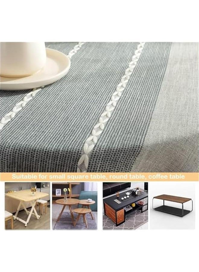 HOOKOR Linen Tablecloth Heavy Weight Boho Farmhouse Table Cover Stitching Tassel Washable Table Cloth for Party Kitchen Dinning Picnic Tabletop Decoration (Grey)  - Image 4