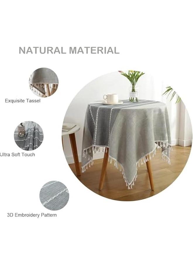 HOOKOR Linen Tablecloth Heavy Weight Boho Farmhouse Table Cover Stitching Tassel Washable Table Cloth for Party Kitchen Dinning Picnic Tabletop Decoration (Grey)  - Image 5