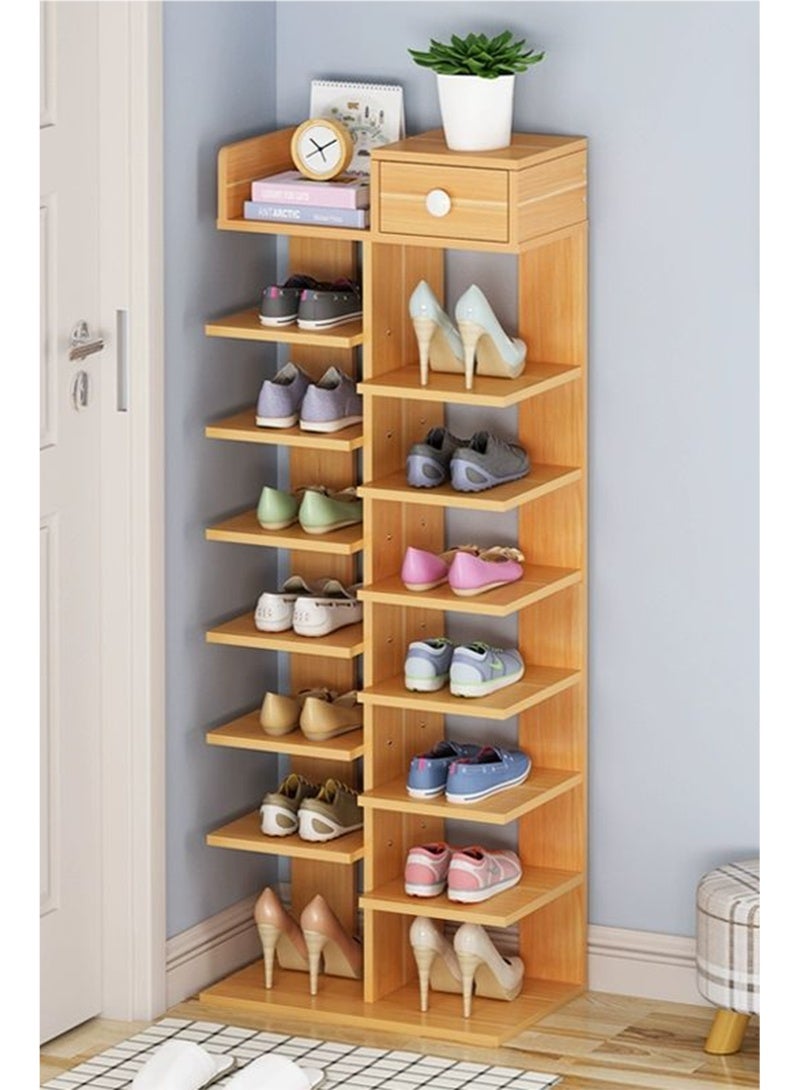 رف أحذية من 8 طبقات , خشب صلب مقلد على شكل هيكل السمكة ، خشب القيقب الأحمر